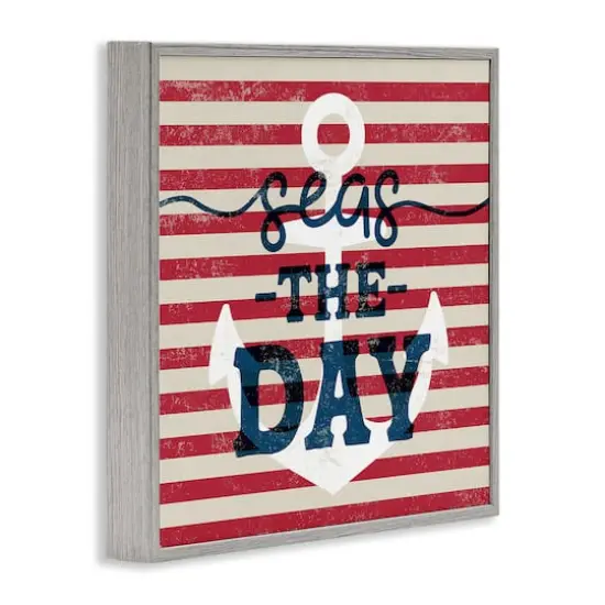 Stupell Industries Seas The Day Americana Anchor & Flag Phrase Framed Giclee Art Gray {4}