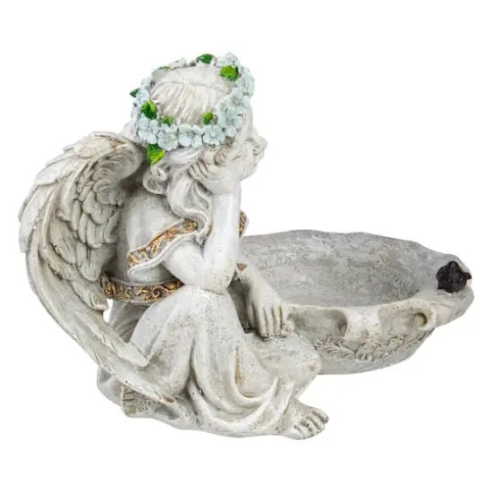 12.25" Sitting Angel Bird Feeder Outdoor Garden Statue {5}