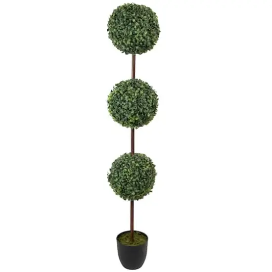 4ft. Unlit Artificial Two-Tone Boxwood Triple Ball Topiary Tree with Round Pot {1}