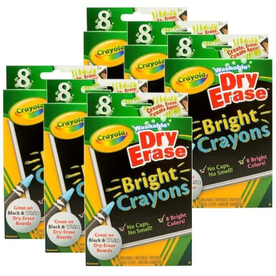 6 Packs: 8 ct. (48) Crayola&reg; Washable Dry Erase Bright Crayons {1}