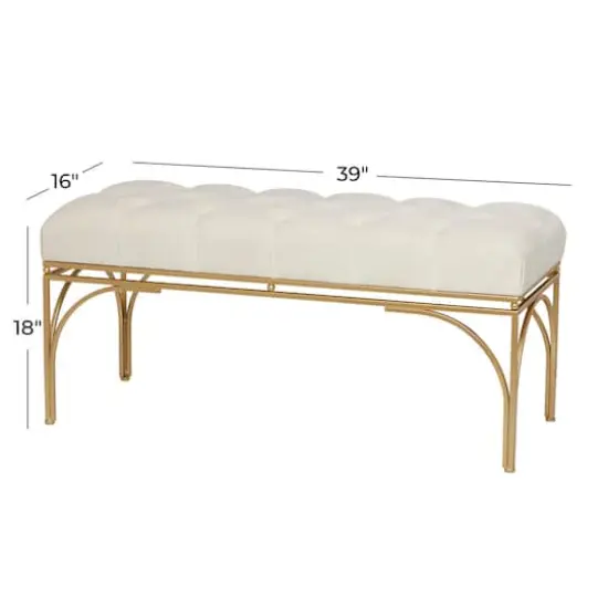 White Metal Glam Bench, 18" x 39" x 16" {8}