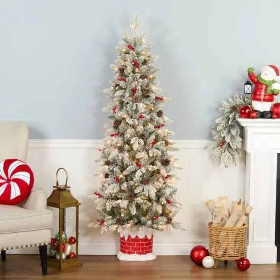 5ft. Pre-Lit Snowberry Pine Artificial Christmas Half Tree, Clear Lights {3}