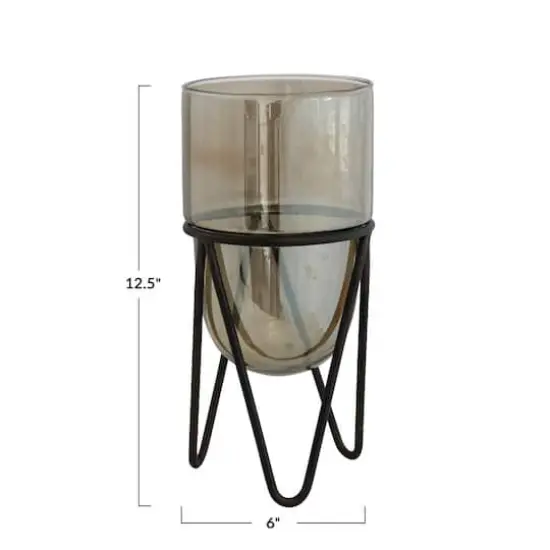 Hello Honey&reg; Brown & Black Glass Pillar Candle Holder With Metal Stand {3}