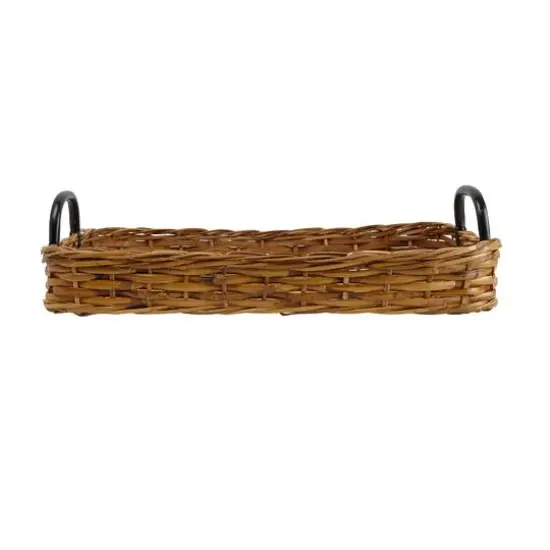 Hello Honey&reg; 25" Natural and Black Decorative Woven Rattan Tray with Metal Handles {3}