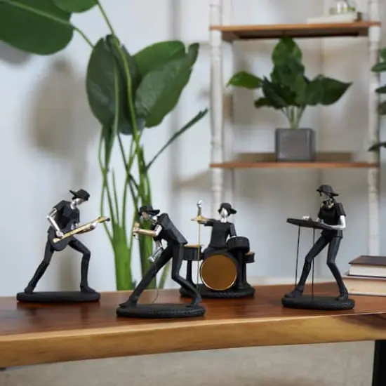Black Polystone Rock Band Musician Sculpture with Gold & Silver Accents Set {3}