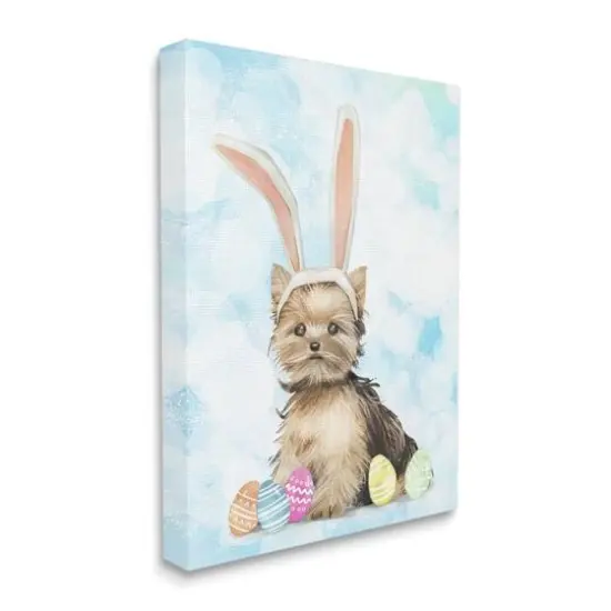 Stupell Industries Easter Yorkie Puppy Bunny Ears Patterned Eggs Canvas Wall Art {4}