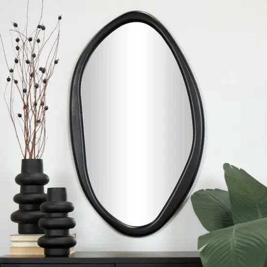 39" Black Wooden Abstract Oval Framed Wall Mirror {3}