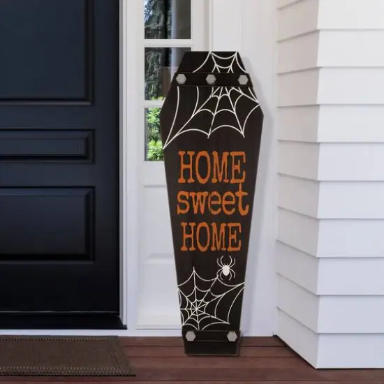 Glitzhome&reg; 3.5ft. Halloween Wooden Coffin Porch Leaning D&eacute;cor {3}