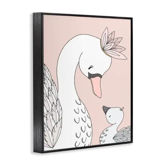 Stupell Industries Mother & Baby Swan Flower Crowns Princess Animals Framed Giclee Art Black {4}