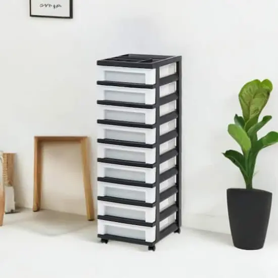 IRIS Black 9-Drawer Storage Cart with Organizer Top {7}