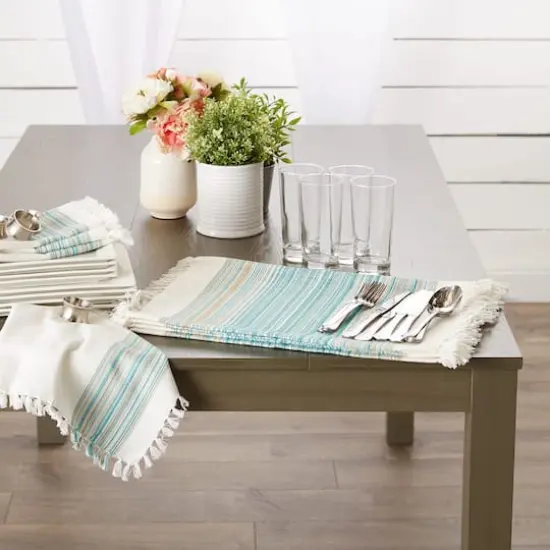DII® 13" x 20" Fringed Striped Tabletoppers, 6ct. Teal Blue {4}