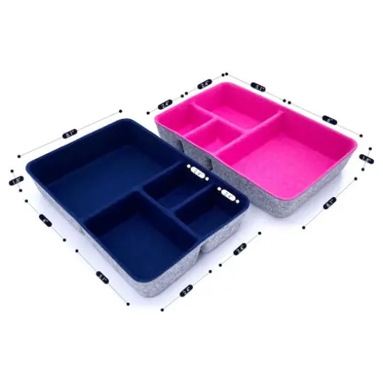 Welaxy 2 Piece Felt 4 Compartment Drawer Organizer Trays Navy and Hot Pink {4}