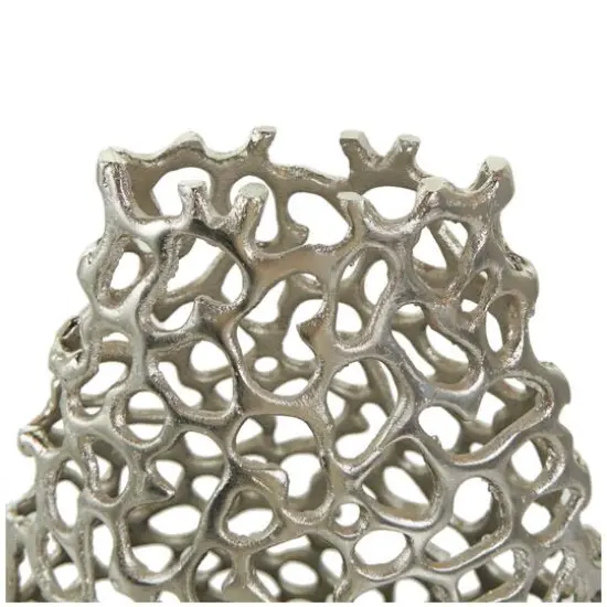 15" Silver Aluminum Vase with Freeform Open Lattice {4}