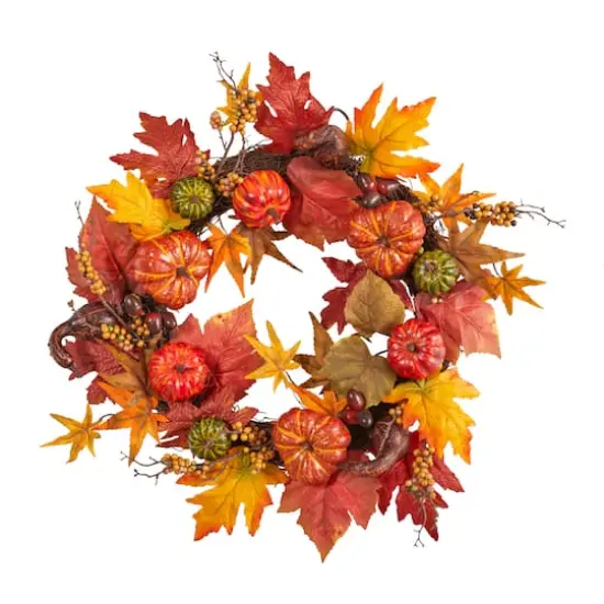 24" Pumpkin & Berries Artificial Fall Wreath {1}