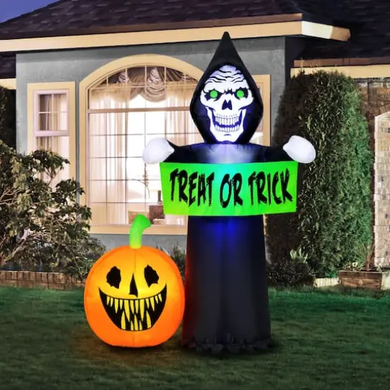5.5ft. Inflatable Halloween Light Up Trick-or-Treating Reaper & Pumpkin Scene {4}