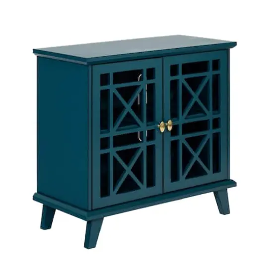 Walker Edison 32" Blue Fretwork Accent Storage Cabinet {1}