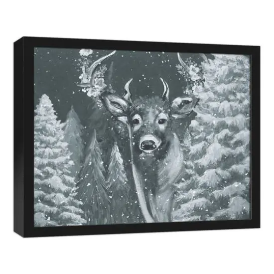 Neutral Painted Deer Black Framed Canvas Wall Art {3}