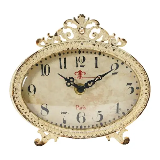 Hello Honey&reg; 6.5" Distressed Pewter Mantel Clock Cream {1}