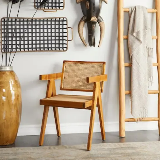 Brown Teak Wood Modern Accent Chair, 20" x 19" x 30" {8}