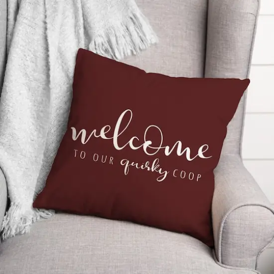 18" x 18" Quirky Coop Versatile Throw Pillow Maroon {3}