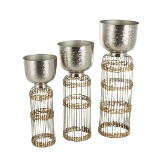 Silver Textured Rounded Dome Metal Planter Set {4}