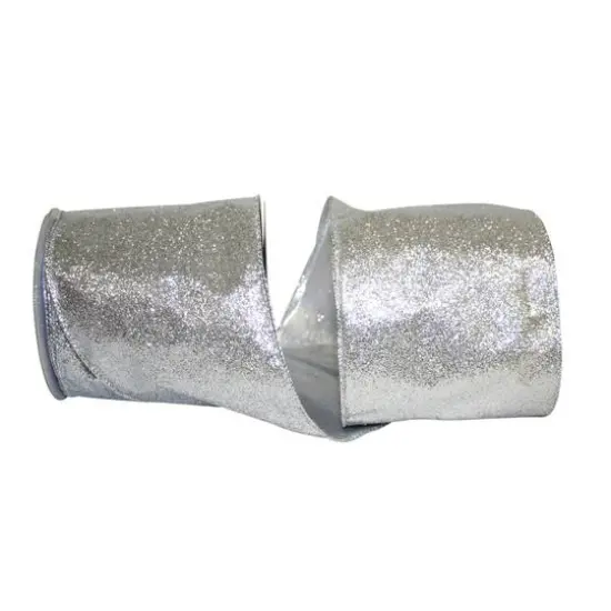 JAM Paper 4" x 10yd. Glitter Lam&eacute; Wired Ribbon Silver {1}