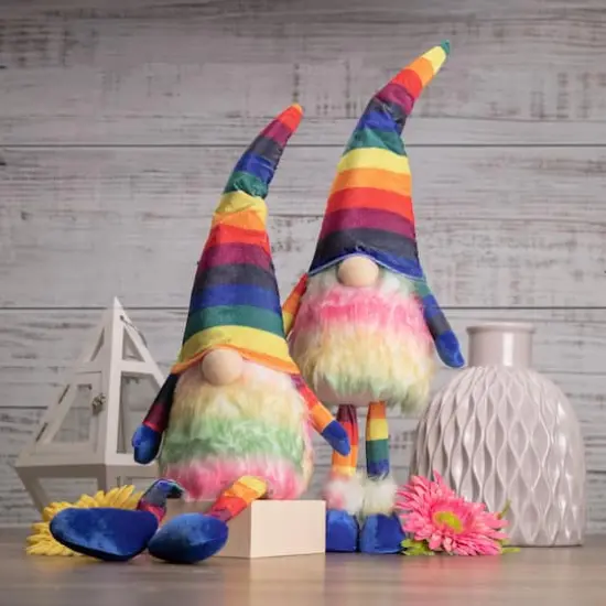 20.5" Bright Rainbow Striped Springtime Gnome {3}