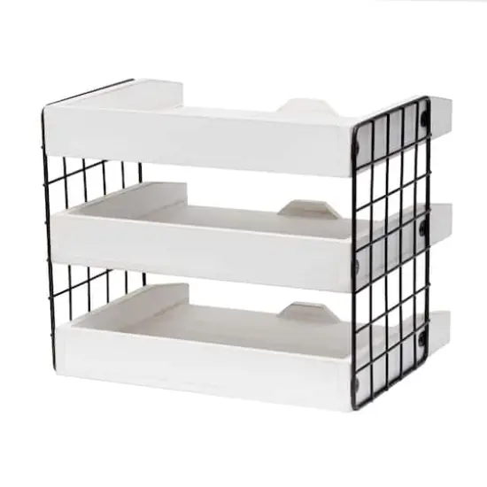 Elegant Designs Whitewash Wood Desk Organizer Letter Tray with 3 Shelves {10}