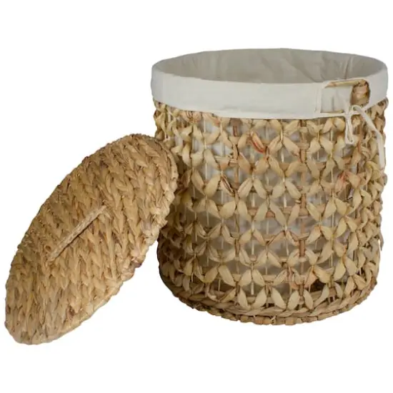 16'' Natural Woven Laundry Hamper Basket with Cotton Liner and Lid {3}
