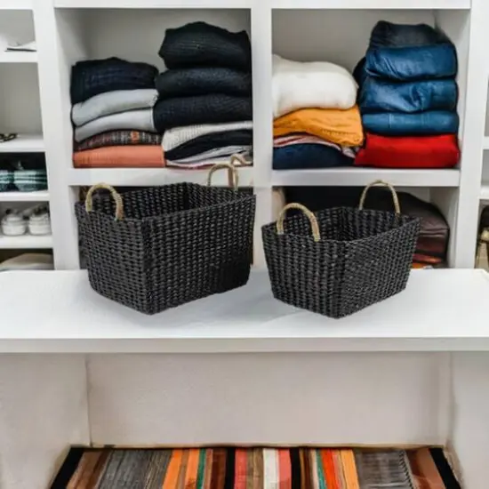 Black Banana Leaf Eclectic Storage Basket Set {7}