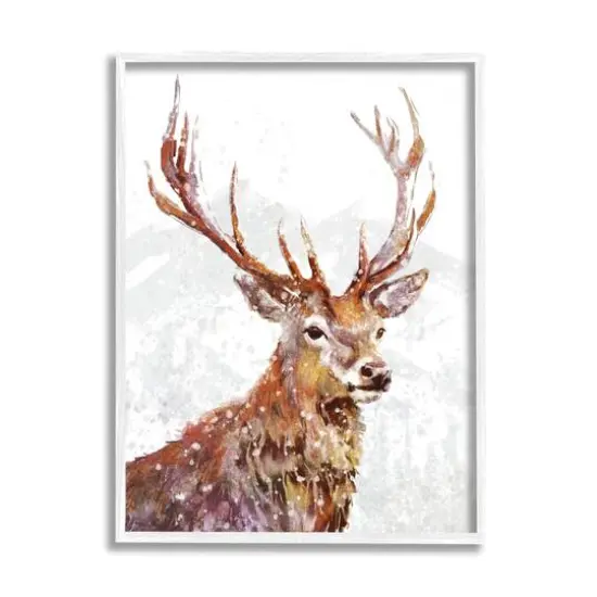 Stupell Industries Winter Deer Mountain Snowfall Framed Giclee Art White {1}