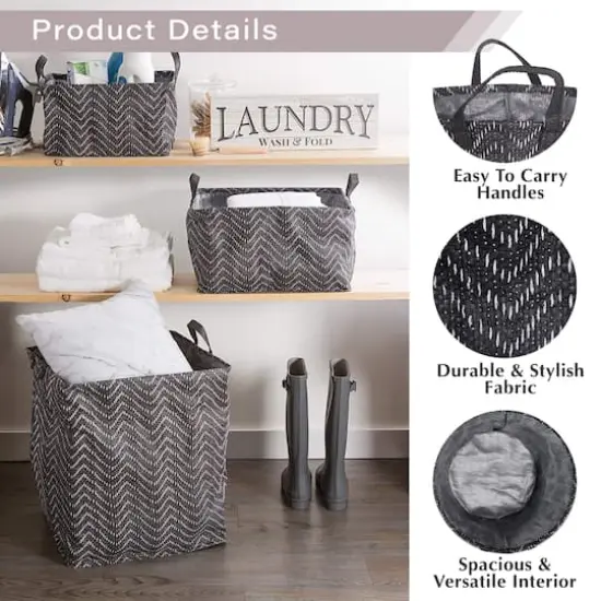 DII&reg; Small Round Black & White Tribal Chevron PE-Coated Woven Paper Laundry Bin, 2ct. {4}