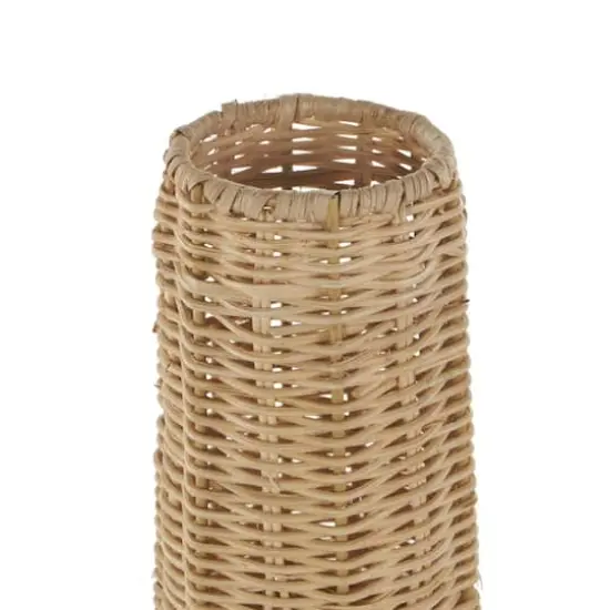 16" Brown Rattan Handmade Fluted Hourglass Vase {5}
