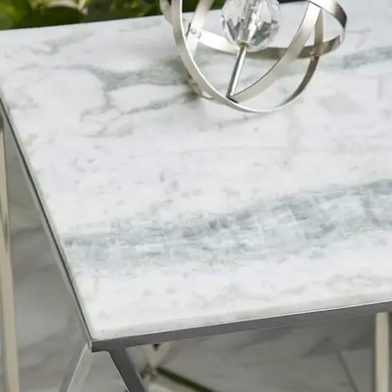Silver Marble & Stainless Steel Modern Accent Table {3}
