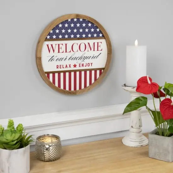 11.75" Welcome to Our Backyard Americana Framed Wall Sign {3}