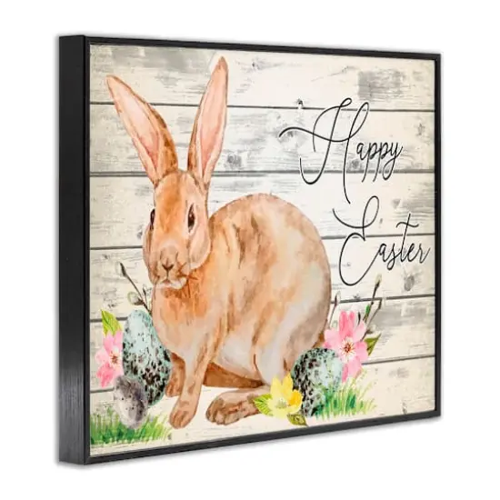 Stupell Industries Spring Floral Happy Easter Bunny Framed Giclee Art Black {4}