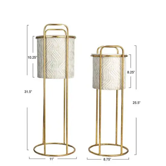Hello Honey&reg; Cream & Gold Metal Planter Set on Stands {4}