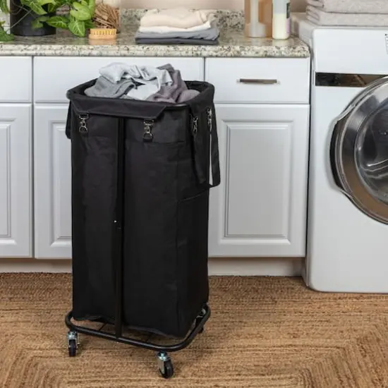 Household Essentials 30.5" Black Rolling Laundry Hamper {4}