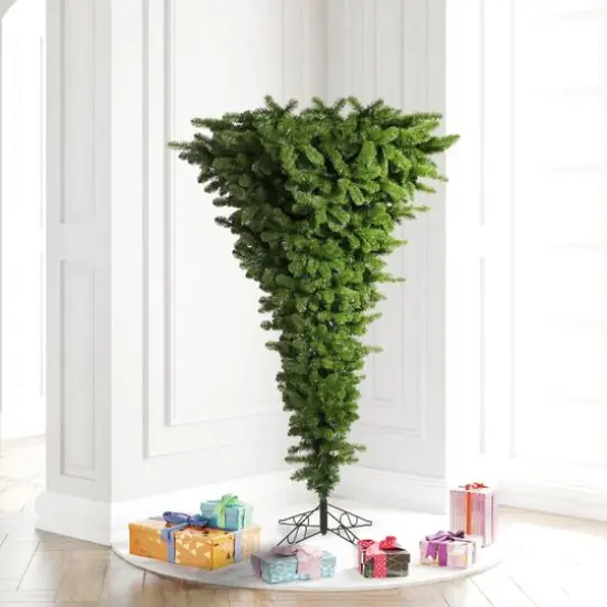 5.5ft. Unlit Green Upside Down Artificial Christmas Tree {3}