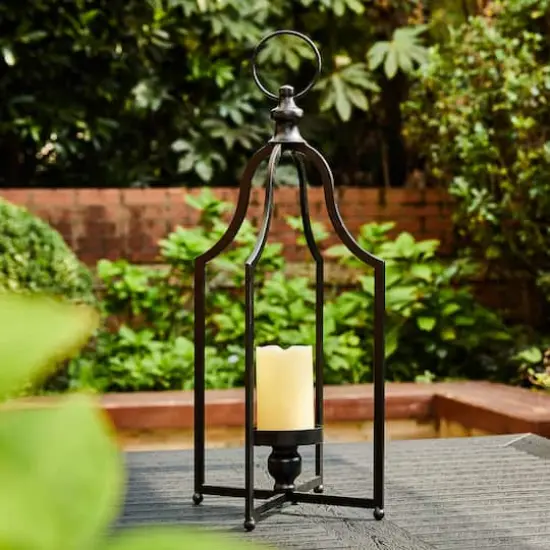 22" Modern Farmhouse Black Metal Candle Lantern {5}