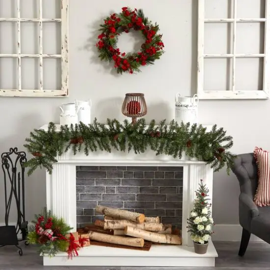 24" Plum Blossom Pine Wreath {5}