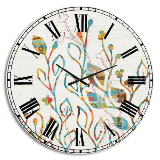 Designart Rainbow Coloured Vines and Flowers Farmhouse Wall Clock {1}