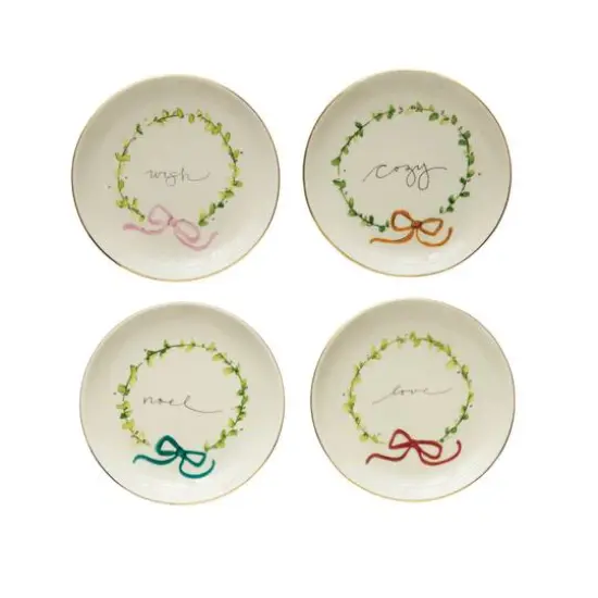Hello Honey&reg; 5" Round Stoneware Plate Set with Holiday Words {1}