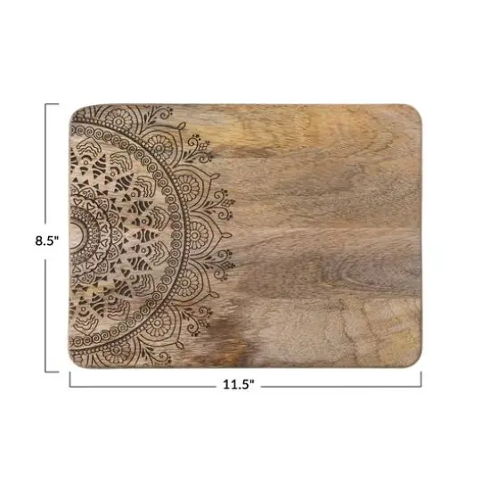 Hello Honey® 11.5" Natural Boho Wood Cutting or Charcuterie Board with Laser-Cut Design {7}