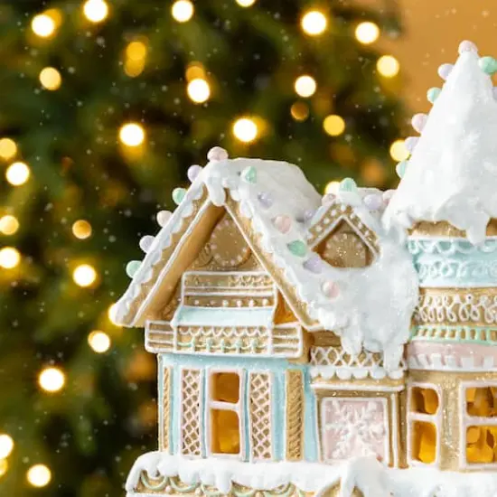 Glitzhome&reg; 11.75" Christmas Macaron Resin Village Table Decor {5}