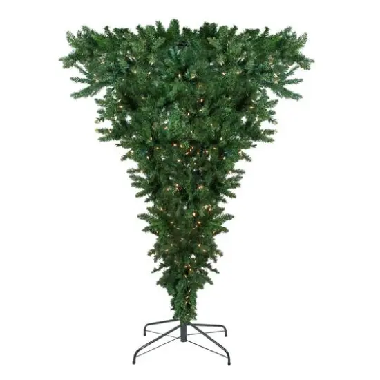 7.5ft. Pre-Lit Green Upside Down Spruce Artificial Christmas Tree, Clear Lights {1}