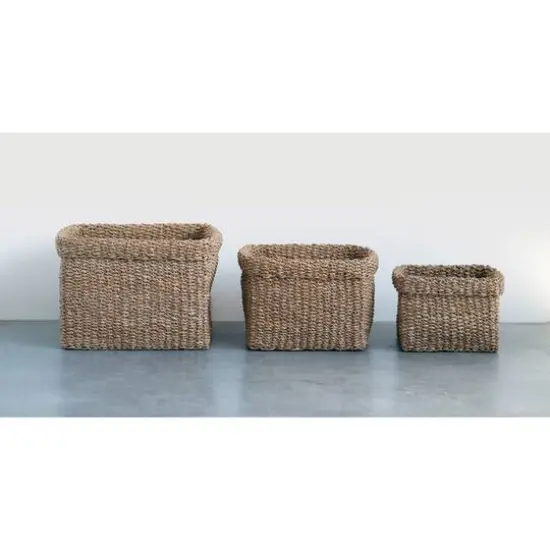 Hello Honey&reg; Square Natural Woven Seagrass Baskets Set {3}