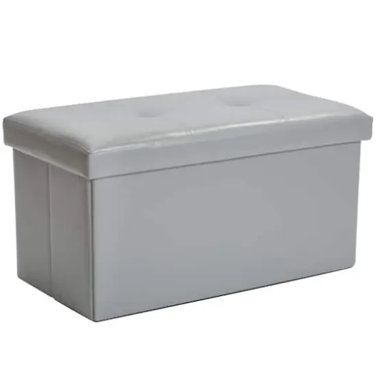 Simplify Faux Leather Double Folding Storage Ottoman Gray {1}