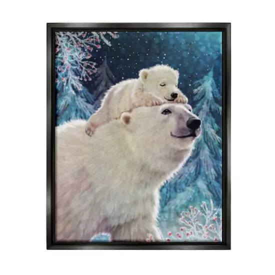 Stupell Industries Polar Bear & Cub Winter Scene Framed Floater Canvas Wall Art Black {1}