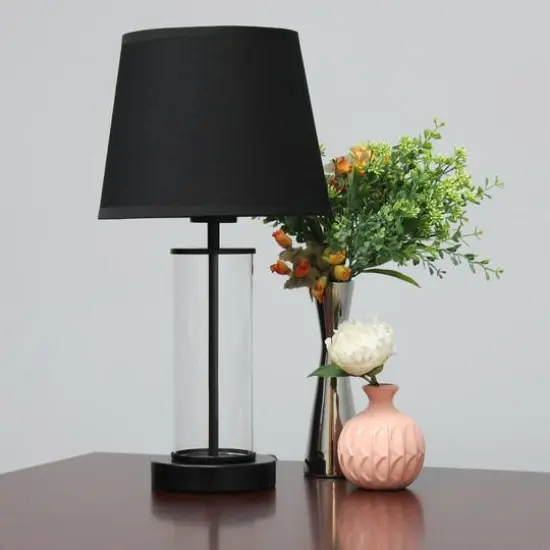 Simple Designs 17" Encased Metal & Clear Glass Table Lamp Black {6}